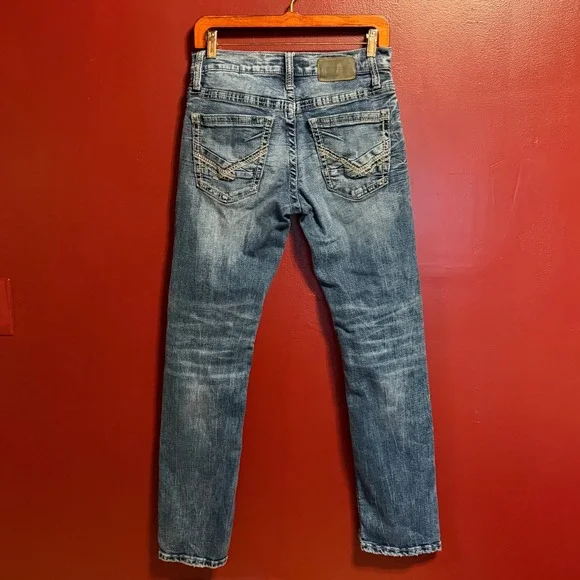 BKE Jake Straight Leg Jeans Mens 31R Medium Wash Distressed Denim - Picture 3 of 7